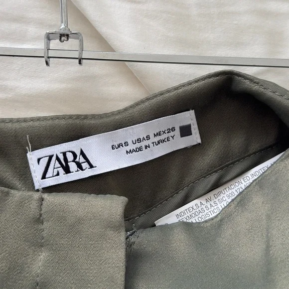 Zara Satin Effect Full Length Dart Pants in Olive - Picture 7 of 8